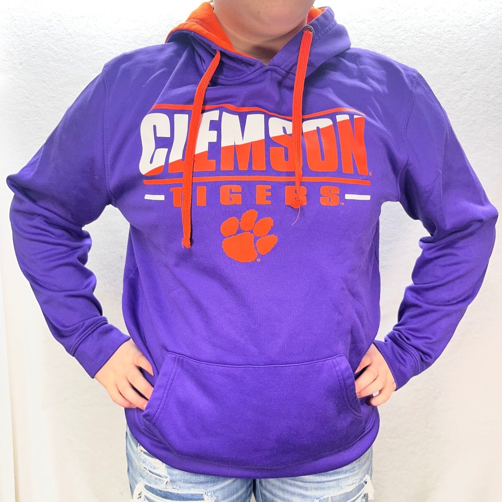 Colosseum Clemson‎ Tigers Mens Large Purple Orange Hoodie Sweatshirt NCAA 3147